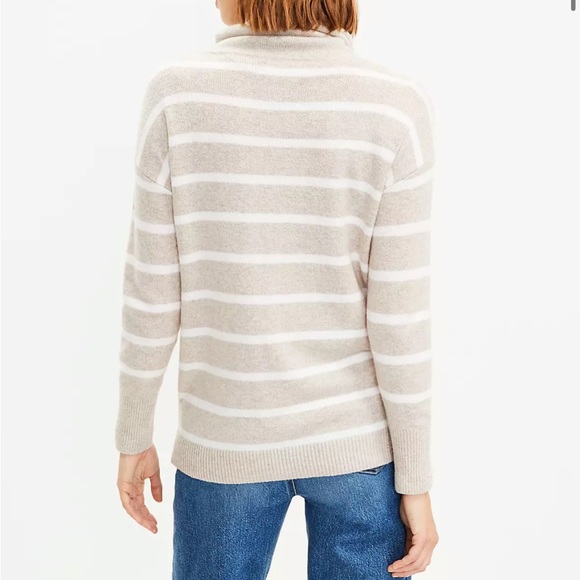 NWT Loft Striped Drawstring Neck Pocket Sweater Stone Heather - Picture 2 of 15